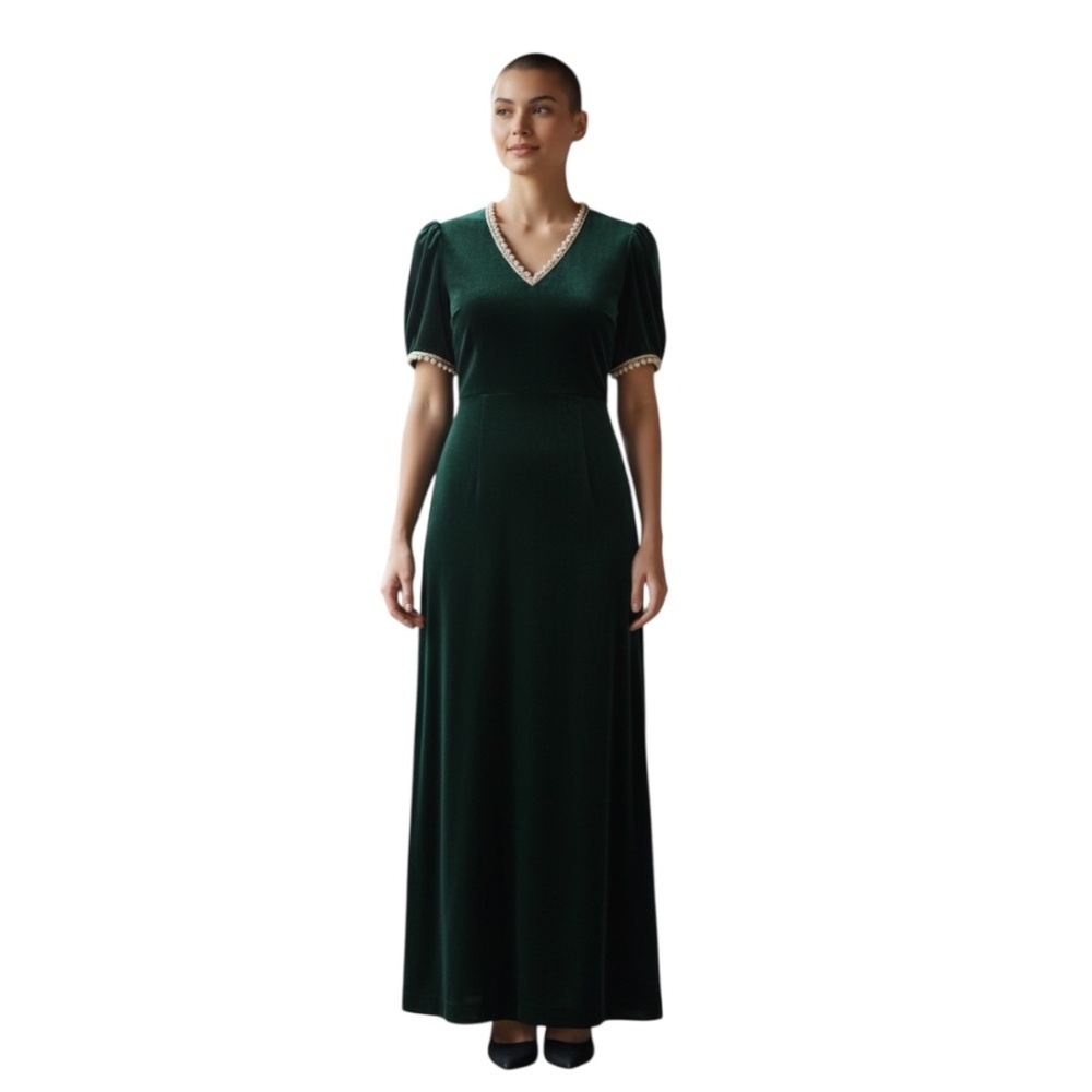 Vintage Women's Handmade Green Velour Velvet Renaissance Dress, Size Small